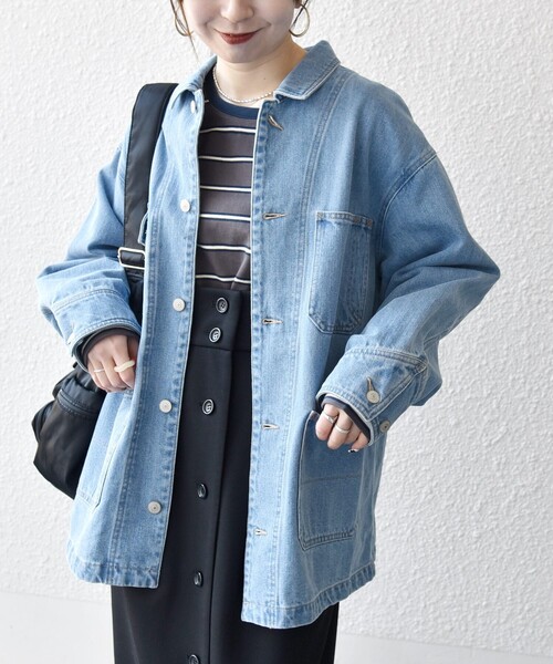 SHIPS any（シップス エニィ）の「SHIPS any:〈洗濯機可能〉ルーズ デニム カバーオール ジャケット［SHIPS any DENIM］（デニムジャケット・レディース・ブルー/ライトブルー・ONE SIZE）」の14枚目の写真