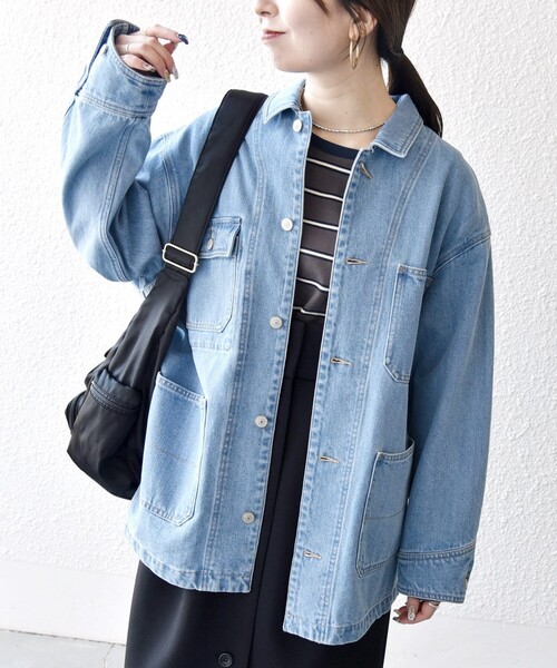 SHIPS any（シップス エニィ）の「SHIPS any:〈洗濯機可能〉ルーズ デニム カバーオール ジャケット［SHIPS any DENIM］（デニムジャケット・レディース・ブルー/ライトブルー・ONE SIZE）」の18枚目の写真