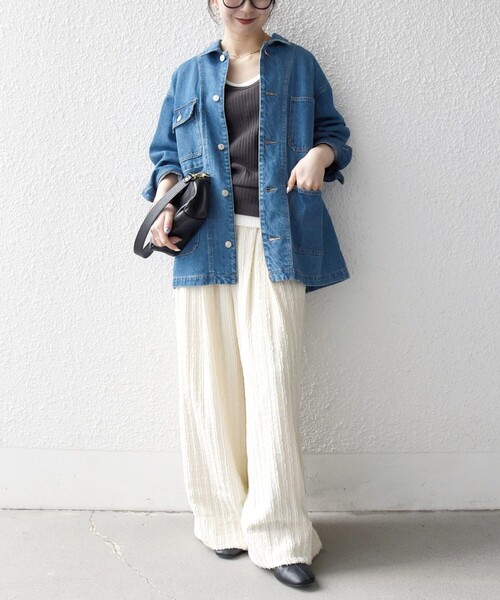 SHIPS any（シップス エニィ）の「SHIPS any:〈洗濯機可能〉ルーズ デニム カバーオール ジャケット［SHIPS any DENIM］（デニムジャケット・レディース・ブルー/ライトブルー・ONE SIZE）」の19枚目の写真