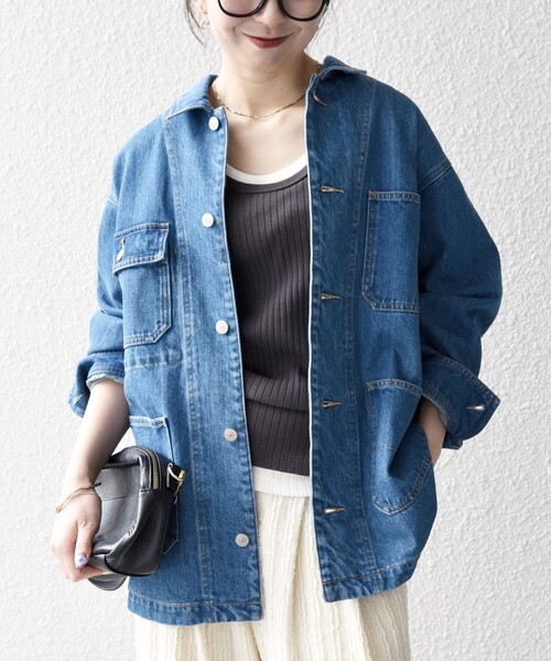 SHIPS any（シップス エニィ）の「SHIPS any:〈洗濯機可能〉ルーズ デニム カバーオール ジャケット［SHIPS any DENIM］（デニムジャケット・レディース・ブルー/ライトブルー・ONE SIZE）」の22枚目の写真