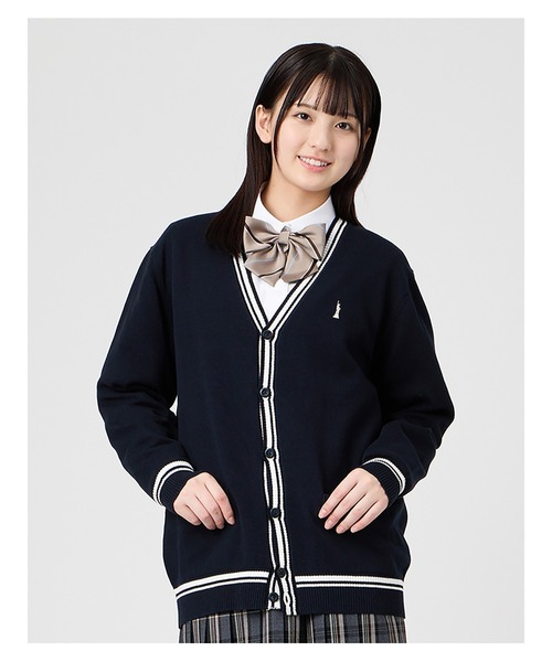EASTBOY ブレザー、カーディガン カーディガン ライン入り 綿 12G 制服 学生服 中学生 高校生 スクール