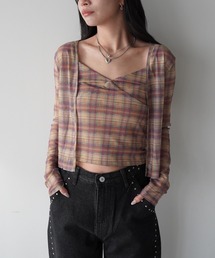 SANSeLF（サンセルフ）の「【SANSeLF】ヴィンテージチェックアンサンプルトップス saw25a075（アンサンブル）」