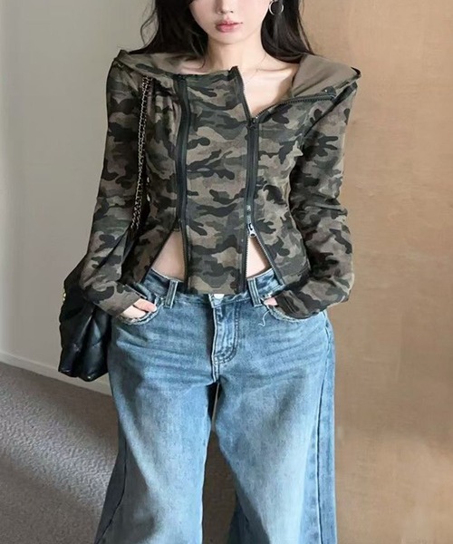 meJane(ミージェーン)の「ダブルジップ カモフラージュパーカー(パーカー・レディース・カーキ・FREE)」の5枚目の写真