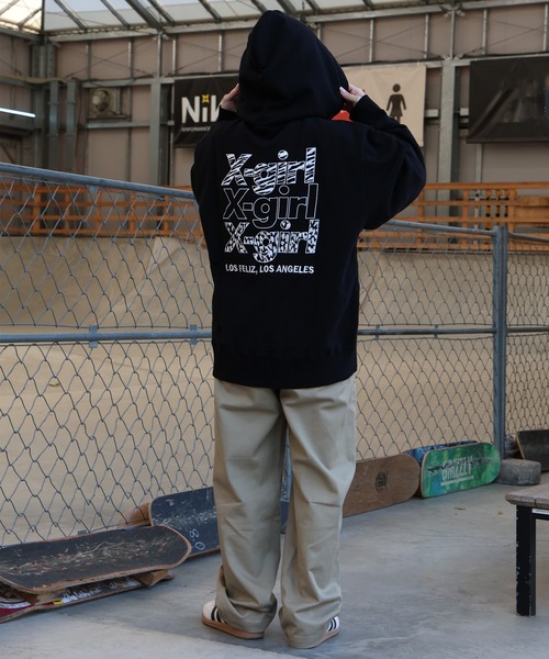 PXG パーカー　ブラック　アロハデザイン USサイズ S ムラサキスポーツ限定】X-GIRL/エックスガール ジップアップ パーカー