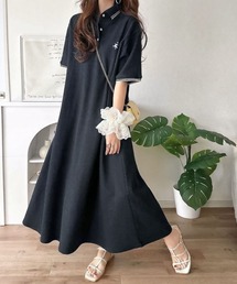 classicalelf（クラシカルエルフ）の「【UVカット機能付き】嬉しい体型カバー◎フレアラインが揺れる オーバーサイズワッフルポロワンピース(半袖)（ワンピース）」