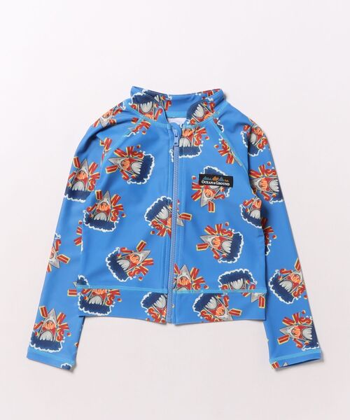 Ocean&Ground（オーシャン&グラウンド）の「BOY'SｿｳｶﾞﾗZIPﾗｯｼｭｶﾞｰﾄﾞ（ラッシュガード・キッズ・グリーン/オフホワイト/ブルー・100/130/120/110/90/140）」の2枚目の写真
