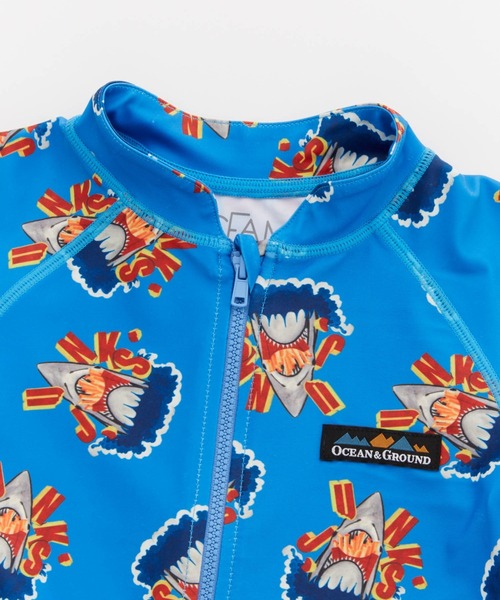 Ocean&Ground（オーシャン&グラウンド）の「BOY'SｿｳｶﾞﾗZIPﾗｯｼｭｶﾞｰﾄﾞ（ラッシュガード・キッズ・グリーン/オフホワイト/ブルー・100/130/120/110/90/140）」の14枚目の写真