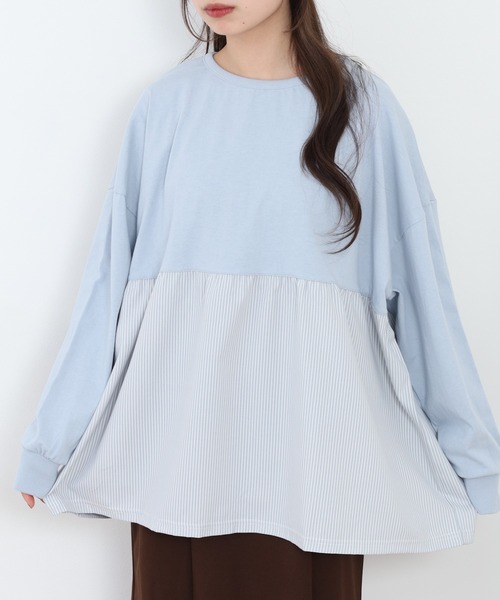 Arinomama(アリノママ)の「Arinomama ストライプドッキングトップス 長袖Tシャツ(Tシャツ/カットソー・レディース・アイボリー/ブラック/ライトブルー/ライトグリーン・FREE)」の4枚目の写真