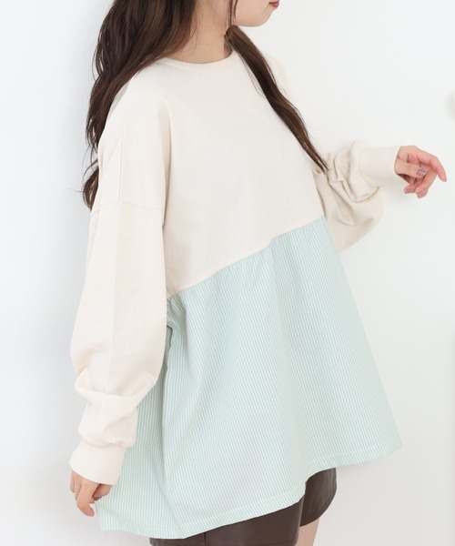 Arinomama(アリノママ)の「Arinomama ストライプドッキングトップス 長袖Tシャツ(Tシャツ/カットソー・レディース・アイボリー/ブラック/ライトブルー/ライトグリーン・FREE)」の18枚目の写真