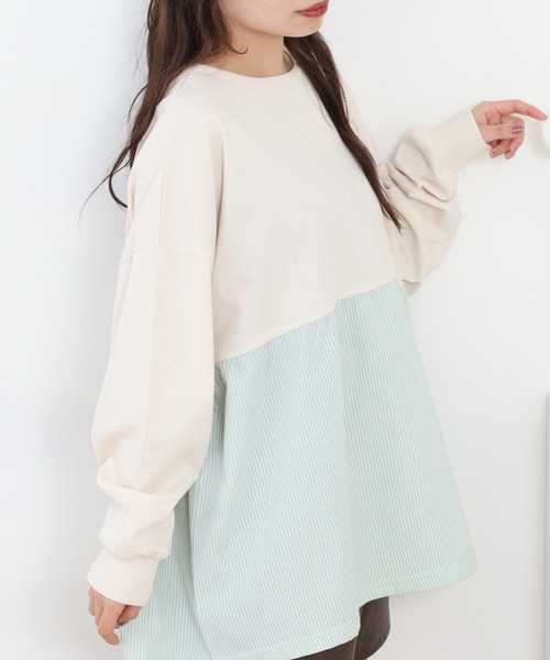 Arinomama(アリノママ)の「Arinomama ストライプドッキングトップス 長袖Tシャツ(Tシャツ/カットソー・レディース・アイボリー/ブラック/ライトブルー/ライトグリーン・FREE)」の19枚目の写真