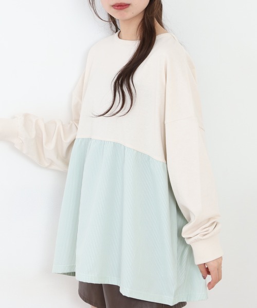 Arinomama(アリノママ)の「Arinomama ストライプドッキングトップス 長袖Tシャツ(Tシャツ/カットソー・レディース・アイボリー/ブラック/ライトブルー/ライトグリーン・FREE)」の16枚目の写真