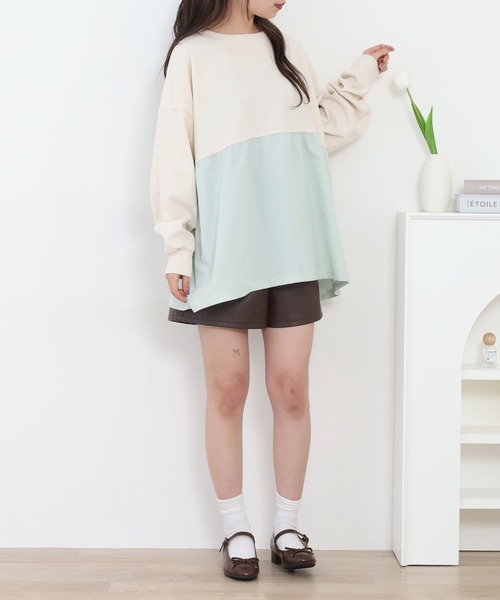 Arinomama(アリノママ)の「Arinomama ストライプドッキングトップス 長袖Tシャツ(Tシャツ/カットソー・レディース・アイボリー/ブラック/ライトブルー/ライトグリーン・FREE)」の20枚目の写真