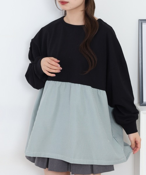 Arinomama(アリノママ)の「Arinomama ストライプドッキングトップス 長袖Tシャツ(Tシャツ/カットソー・レディース・アイボリー/ブラック/ライトブルー/ライトグリーン・FREE)」の11枚目の写真