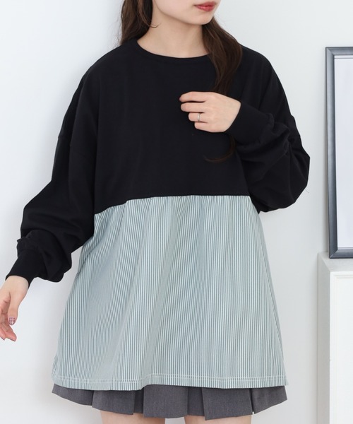 Arinomama(アリノママ)の「Arinomama ストライプドッキングトップス 長袖Tシャツ(Tシャツ/カットソー・レディース・アイボリー/ブラック/ライトブルー/ライトグリーン・FREE)」の13枚目の写真