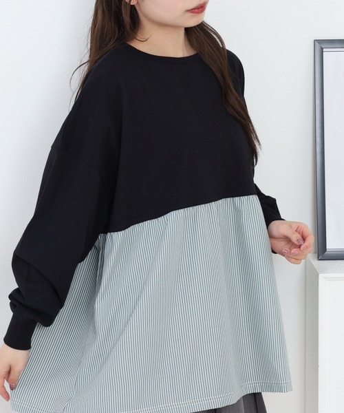 Arinomama(アリノママ)の「Arinomama ストライプドッキングトップス 長袖Tシャツ(Tシャツ/カットソー・レディース・アイボリー/ブラック/ライトブルー/ライトグリーン・FREE)」の14枚目の写真