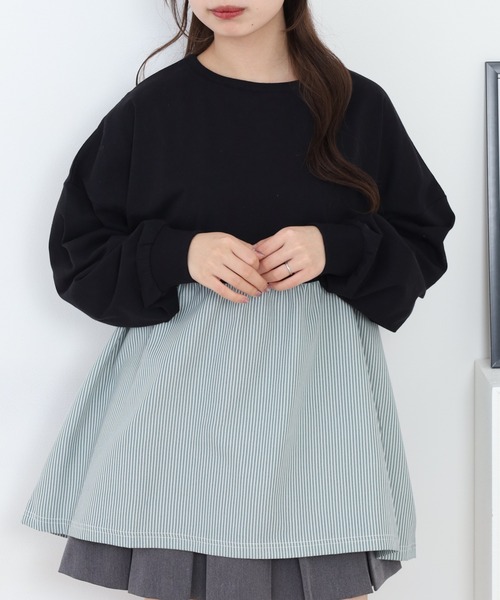 Arinomama(アリノママ)の「Arinomama ストライプドッキングトップス 長袖Tシャツ(Tシャツ/カットソー・レディース・アイボリー/ブラック/ライトブルー/ライトグリーン・FREE)」の12枚目の写真