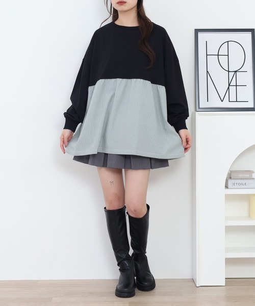 Arinomama(アリノママ)の「Arinomama ストライプドッキングトップス 長袖Tシャツ(Tシャツ/カットソー・レディース・アイボリー/ブラック/ライトブルー/ライトグリーン・FREE)」の15枚目の写真