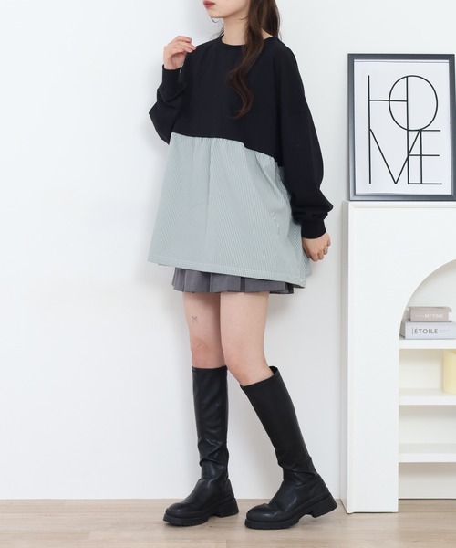 Arinomama(アリノママ)の「Arinomama ストライプドッキングトップス 長袖Tシャツ(Tシャツ/カットソー・レディース・アイボリー/ブラック/ライトブルー/ライトグリーン・FREE)」の5枚目の写真
