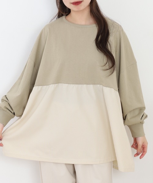 Arinomama(アリノママ)の「Arinomama ストライプドッキングトップス 長袖Tシャツ(Tシャツ/カットソー・レディース・アイボリー/ブラック/ライトブルー/ライトグリーン・FREE)」の7枚目の写真