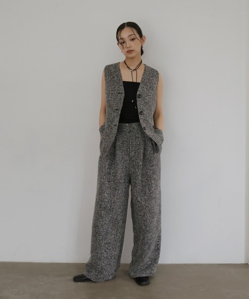 hellam（へラム）の「サマーツイードワイドタックパンツ（スラックス・レディース・ブラウン/ベージュ/ブラック/グレー・FREE）」の18枚目の写真