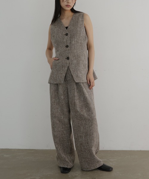 hellam（へラム）の「サマーツイードワイドタックパンツ（スラックス・レディース・ブラウン/ベージュ/ブラック/グレー・FREE）」の9枚目の写真