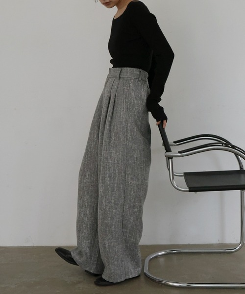 hellam（へラム）の「サマーツイードワイドタックパンツ（スラックス・レディース・ブラウン/ベージュ/ブラック/グレー・FREE）」の14枚目の写真
