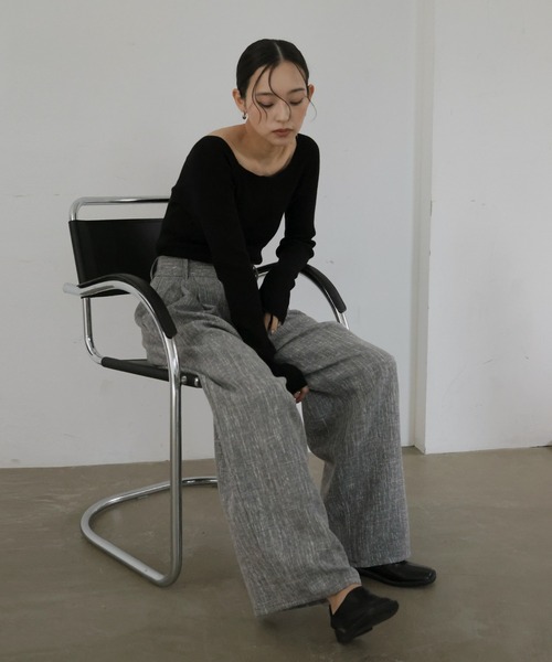 hellam（へラム）の「サマーツイードワイドタックパンツ（スラックス・レディース・ブラウン/ベージュ/ブラック/グレー・FREE）」の5枚目の写真