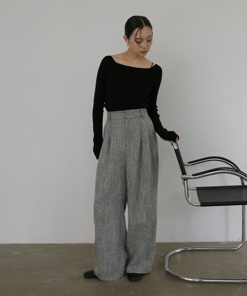 hellam（へラム）の「サマーツイードワイドタックパンツ（スラックス・レディース・ブラウン/ベージュ/ブラック/グレー・FREE）」の7枚目の写真
