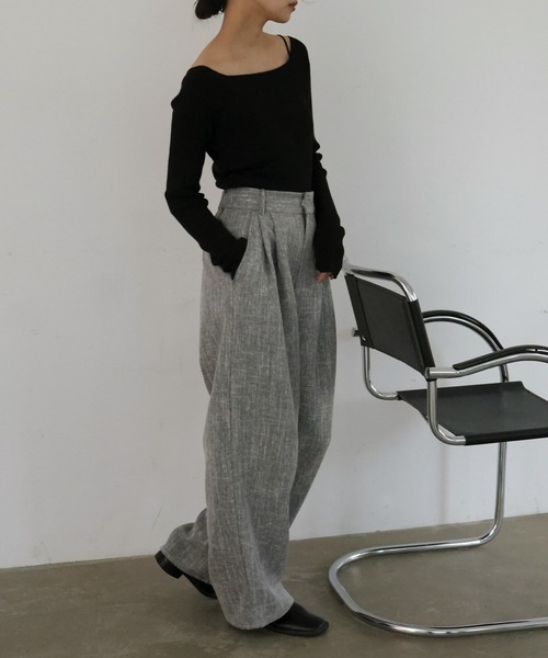 hellam（へラム）の「サマーツイードワイドタックパンツ（スラックス・レディース・ブラウン/ベージュ/ブラック/グレー・FREE）」の8枚目の写真