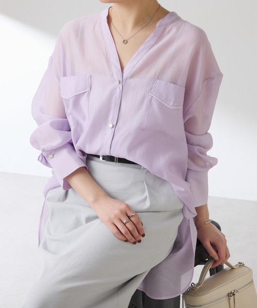 COLLAGE GALLARDAGALANTE（コラージュガリャルダガランテ）の「ヴィンテージライクシャツ（シャツ/ブラウス・レディース・ブラック/スカイブルー/オフホワイト/チャコールグレー/パープル/グリーン・FREE/S）」の6枚目の写真