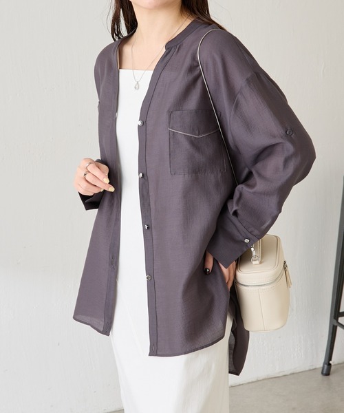 COLLAGE GALLARDAGALANTE（コラージュガリャルダガランテ）の「ヴィンテージライクシャツ（シャツ/ブラウス・レディース・ブラック/スカイブルー/オフホワイト/チャコールグレー/パープル/グリーン・FREE/S）」の3枚目の写真