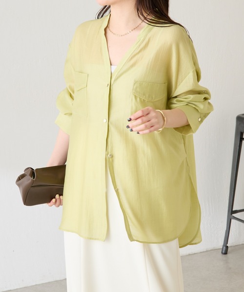 COLLAGE GALLARDAGALANTE（コラージュガリャルダガランテ）の「ヴィンテージライクシャツ（シャツ/ブラウス・レディース・ブラック/スカイブルー/オフホワイト/チャコールグレー/パープル/グリーン・FREE/S）」の4枚目の写真