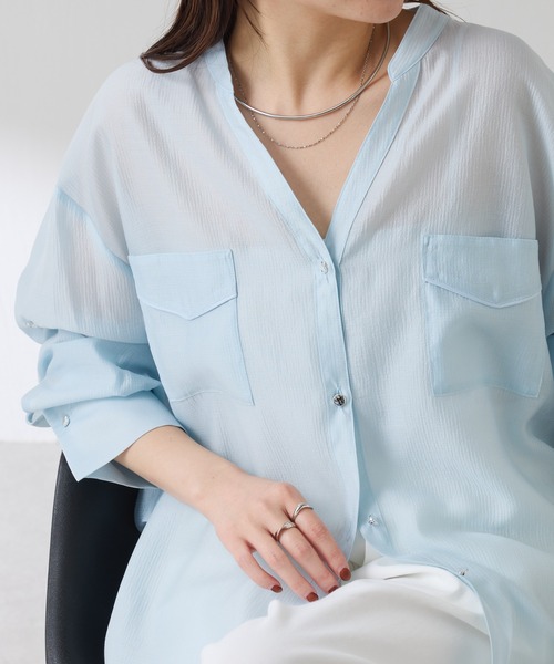 COLLAGE GALLARDAGALANTE（コラージュガリャルダガランテ）の「ヴィンテージライクシャツ（シャツ/ブラウス・レディース・ブラック/スカイブルー/オフホワイト/チャコールグレー/パープル/グリーン・FREE/S）」の5枚目の写真