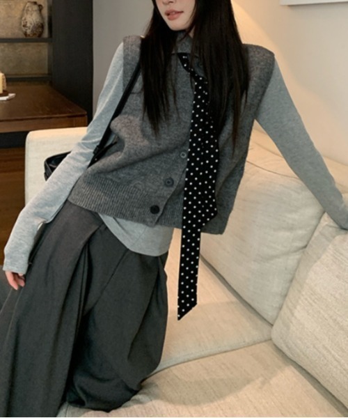 Vipoa(ヴィポア)の「タートルネックツイストセーターベスト(ベスト・レディース・グレー/ベージュ・FREE)」の5枚目の写真