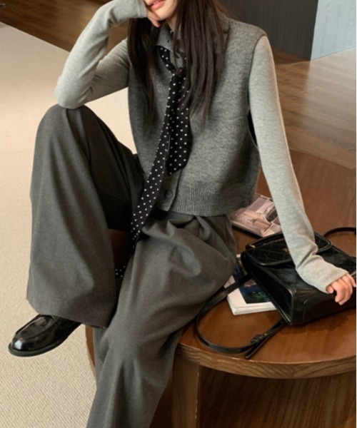 Vipoa(ヴィポア)の「タートルネックツイストセーターベスト(ベスト・レディース・グレー/ベージュ・FREE)」の14枚目の写真