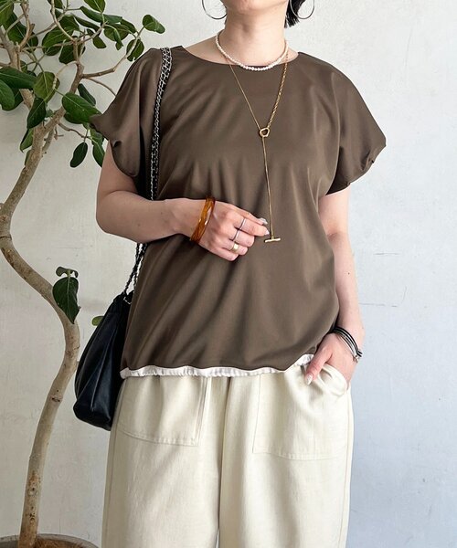 un dix cors(アンディコール)の「袖コードドロストタックプルオーバー(Tシャツ/カットソー・レディース・ブラウン/ブラック/ブルー・FREE)」の2枚目の写真