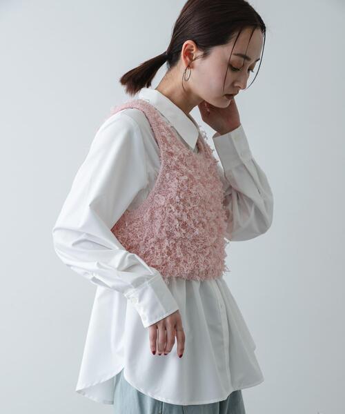SENSE OF PLACE by URBAN RESEARCH(センスオブプレイスバイアーバンリサーチ)の「『洗濯可』2wayリボンヤーンループニットベスト(ベスト・レディース・ピンク/オフホワイト/チャコールグレー・ONE)」の3枚目の写真