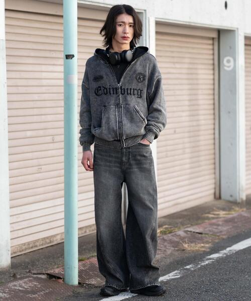 WEGO（ウィゴー）の「WEGO/【26年春夏新作】ブリーチニットグラフィックZIPパーカー（パーカー・メンズ・ピンク/ブラック系その他・MEDIUM/LARGE）」の3枚目の写真