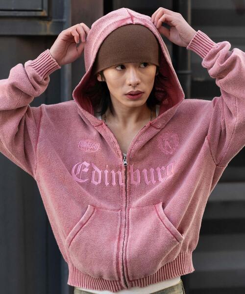 WEGO（ウィゴー）の「WEGO/【26年春夏新作】ブリーチニットグラフィックZIPパーカー（パーカー・メンズ・ピンク/ブラック系その他・MEDIUM/LARGE）」の13枚目の写真