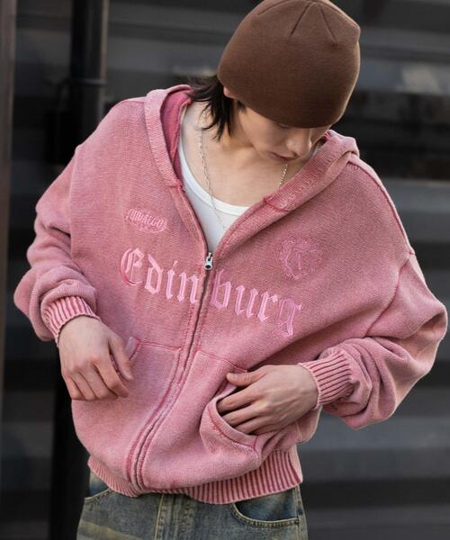 WEGO（ウィゴー）の「WEGO/【26年春夏新作】ブリーチニットグラフィックZIPパーカー（パーカー・メンズ・ピンク/ブラック系その他・MEDIUM/LARGE）」の14枚目の写真