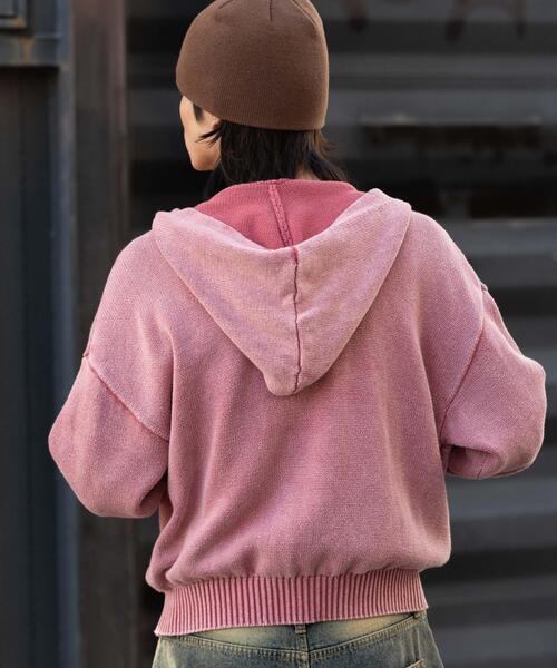 WEGO（ウィゴー）の「WEGO/【26年春夏新作】ブリーチニットグラフィックZIPパーカー（パーカー・メンズ・ピンク/ブラック系その他・MEDIUM/LARGE）」の17枚目の写真