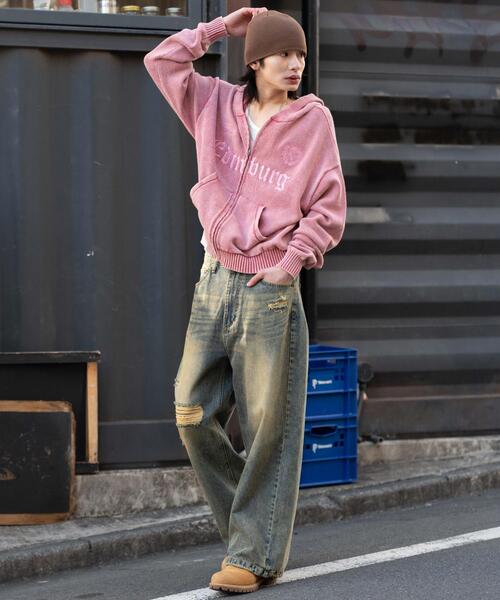 WEGO（ウィゴー）の「WEGO/【26年春夏新作】ブリーチニットグラフィックZIPパーカー（パーカー・メンズ・ピンク/ブラック系その他・MEDIUM/LARGE）」の19枚目の写真