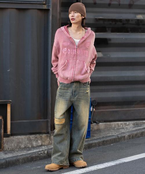 WEGO（ウィゴー）の「WEGO/【26年春夏新作】ブリーチニットグラフィックZIPパーカー（パーカー・メンズ・ピンク/ブラック系その他・MEDIUM/LARGE）」の20枚目の写真
