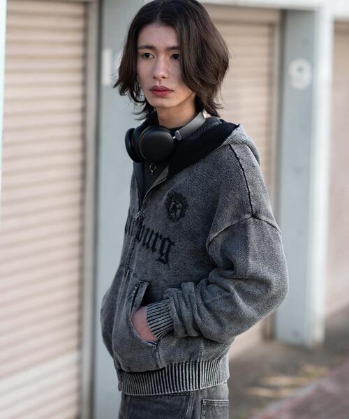 WEGO（ウィゴー）の「WEGO/【26年春夏新作】ブリーチニットグラフィックZIPパーカー（パーカー・メンズ・ピンク/ブラック系その他・MEDIUM/LARGE）」の9枚目の写真