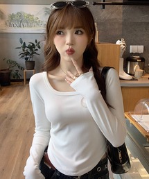 【EIZZ/アイズ】デコルテ見せ スリムフィット ロングTシャツ