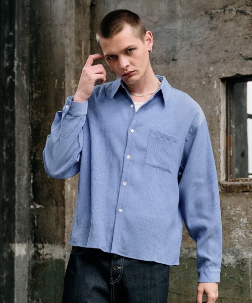 Regen Glanz(レーゲングランツ)の「crinkle texture relaxed shirt / クリンクルテクスチャーリラックスシャツ(シャツ/ブラウス・メンズ・ライトホワイト/ブラック/ブルー・MEDIUM/LARGE/SMALL)」の1枚目の写真