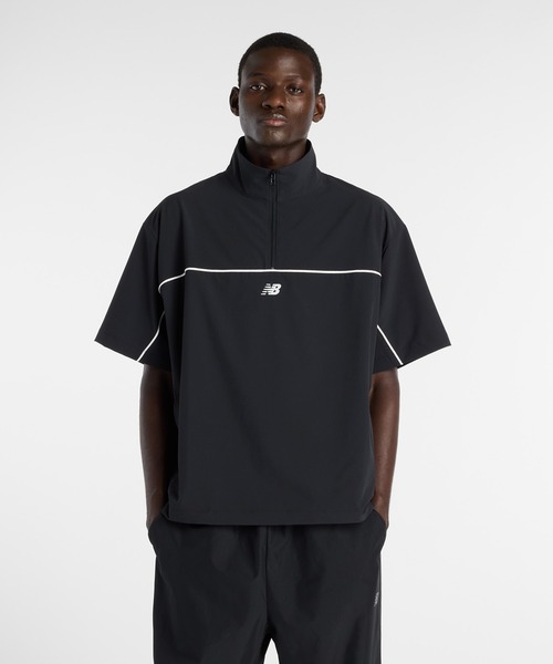 New Balance ブラック ウィンドブレーカー ハーフジップ セール】ウーブンショートスリーブハーフジップ（Tシャツ/カットソー