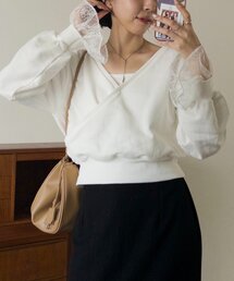 CAPRICIEUX LE'MAGE | 【前後2WAY】カシュクール袖レーススウェット(Tシャツ/カットソー)