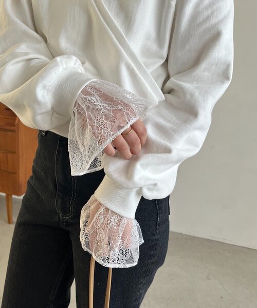 セール】【前後2WAY】カシュクール袖レーススウェット（Tシャツ