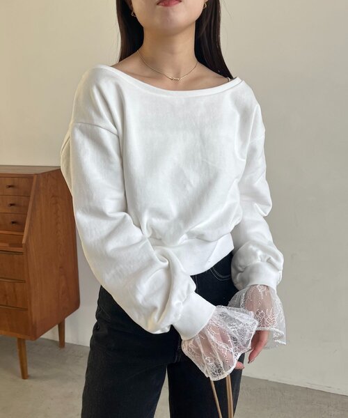 CAPRICIEUX LE'MAGE（カプリシューレマージュ）の「【前後2WAY】カシュクール袖レーススウェット（Tシャツ/カットソー・レディース・ホワイト/ベージュ/グレー・FREE）」の4枚目の写真